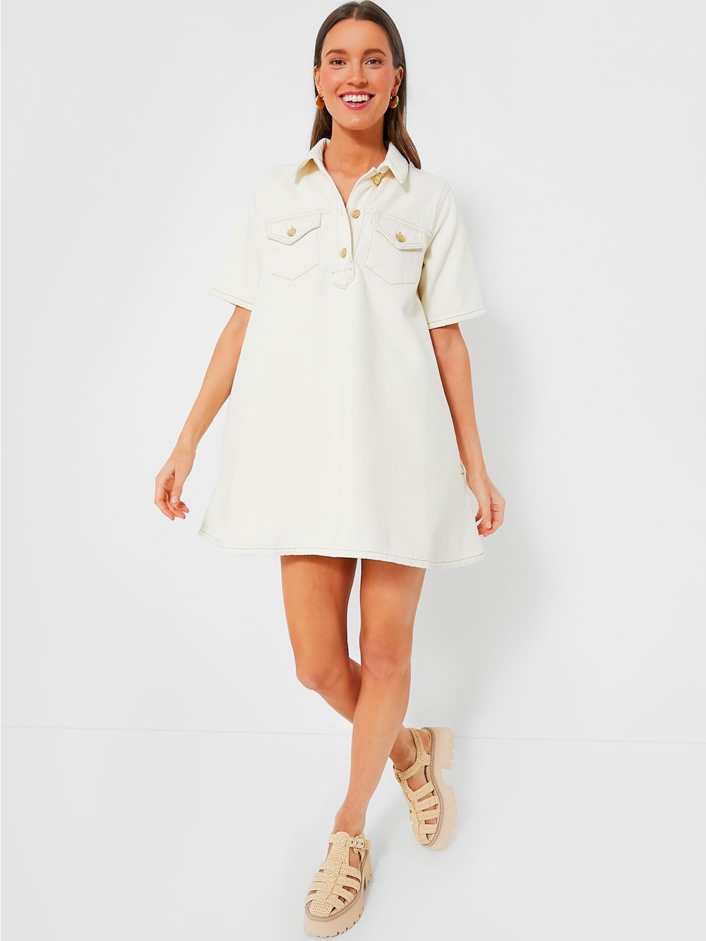 GANNI Egret Heavy Denim Mini Dress EU36